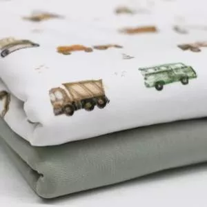 Kinder Jersey Stoff mit Automuster– elastischer Baumwollstoff für Baby- und Kinderbekleidung