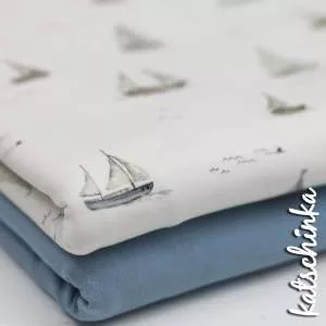 Kinder Jersey Stoff mit Segelbooten – elastischer Baumwollstoff für Baby- und Kinderbekleidung