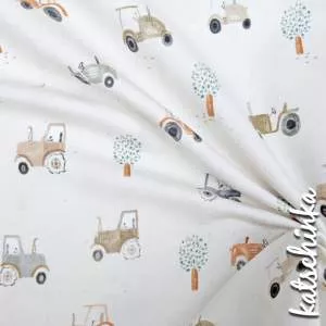 Kinder Jersey Stoff mit Treckermuster– elastischer Baumwollstoff für Baby- und Kinderbekleidung