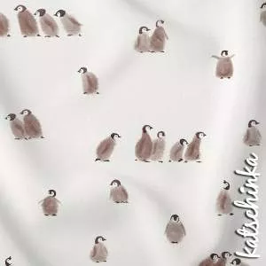 Baumwolljersey Stoff Pinguin Gang mit handgemaltem Pinguin-Motiv für Baby- und Kinderbekleidung