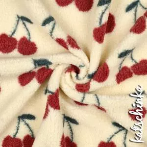 Teddyplüsch Kirschen ecru 01953.001 | Teddystoff | Teddy Plüschstoff