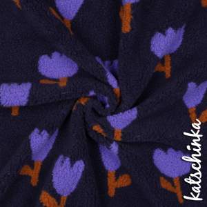 Teddyplüsch Tulpen dunkelblau 5639.007 | Teddystoff | Teddy Plüschstoff