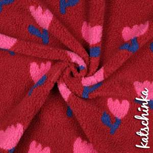 Teddyplüsch Tulpen dunkelrot 5639.002 | Teddystoff | Teddy Plüschstoff