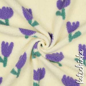 Teddyplüsch Tulpen ecru 5639.001 | Teddystoff | Teddy Plüschstoff