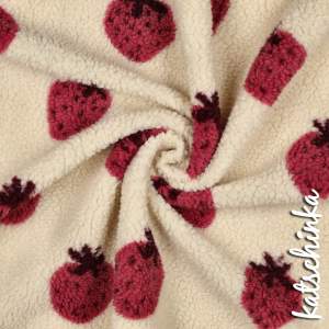 Teddyplüsch Erdbeeren 08032.001 | Teddystoff | Teddy Plüschstoff
