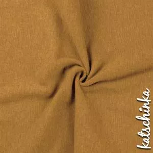 senf/ocker melierter Bündchenstoff als Meterware, glatt und elastisch, ideal für Baby- und Kinderkleidung