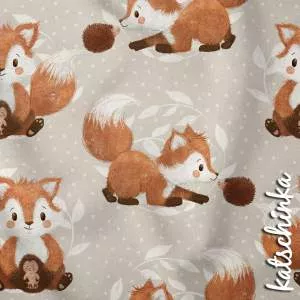 Baumwolljersey Stoff mit Dinosaurier Motiv in Naturtönen auf ecru Hintergrund – Kinderstoff als Meterware zum Nähen von Baby- und Kinderkleidung
