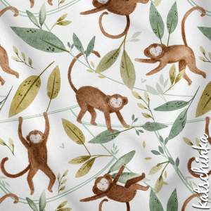 Baumwolljersey Stoff mit Dinosaurier Motiv in Naturtönen auf ecru Hintergrund – Kinderstoff als Meterware zum Nähen von Baby- und Kinderkleidung