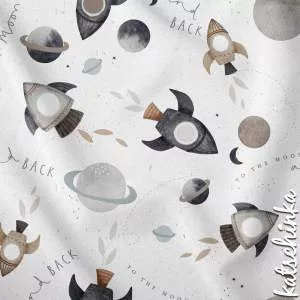 Baumwolljersey Stoff mit Dinosaurier Motiv in Naturtönen auf ecru Hintergrund – Kinderstoff als Meterware zum Nähen von Baby- und Kinderkleidung