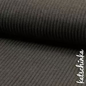 Detailaufnahme dunkelgrau meliert Grobstrick Bündchen mit elastischer, gerippter Struktur