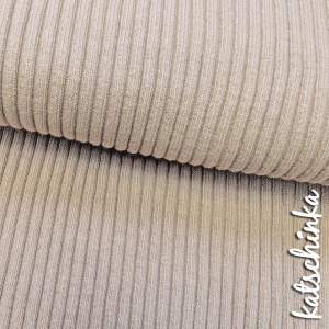 Detailaufnahme helles taupe Grobstrick Bündchen mit elastischer, gerippter Struktur