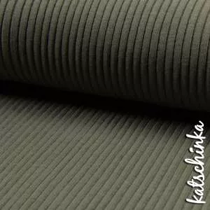 Detailaufnahme olive zart meliert Grobstrick Bündchen mit elastischer, gerippter Struktur