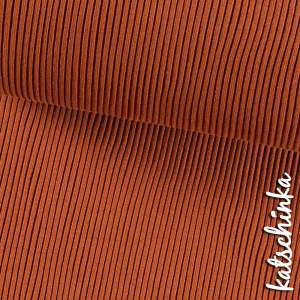 Detailaufnahme terrakotta Grobstrick Bündchen mit elastischer, gerippter Struktur