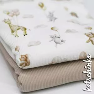 Rippenjersey Stoff mit Tiere in der Luft Muster – hochwertiger Ribjersey Kinderstoff gefaltetals Stoffpaket