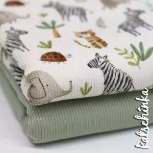 Rippenjersey Stoff mit Safari Muster – hochwertiger Ribjersey Kinderstoff gefaltetals Stoffpaket